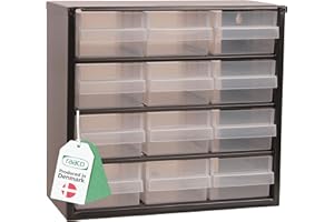 ‎RAACO Raaco Kleinteilemagazin C6-12, 13 kg Last, 15 x 30,6 x 28,3 cm, 12 Schubladen, beschichteter Stahl, geeignet für Wandmontage, Schraubenregal mit Sortierboxen für Kleinteile, Werkstatt Ordnungssystem
