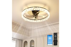 SUNKENET Ceiling Fans with Lights and Remote, 50cm LED Fan Ceiling Light, 3000K-6500K Dimmable Smart Ceiling Fan Light, 6 Wind Speeds & Reversible, Modern Fan Light Ceiling for Bedroom(Black)