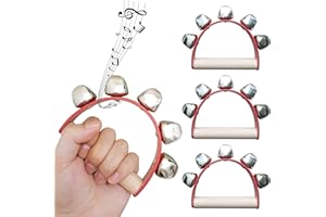 POPMANKO 4 Pieces Christmas Hand Sleigh Bells, Wooden Handle Santa Hand Jingle Bells, Sturdy Loud Christmas Ringing Handheld Instrument for Families Xmas Party (Red)