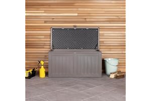 Charles Bentley 190L Outdoor Garden Storage Box, Grey Body, 2 Plastic Straps, Padlock Hasp, Sturdy PP Vacuum, Indoor/Outdoor, Steel Storage Chest (96cm x 49.3cm x 45.8cm)