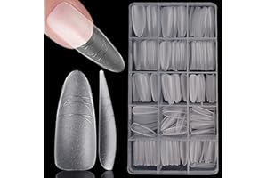 XIAOHEBAN 300 Pezzi Unghie Finte Mandorla - 15 Misure Tip In Gel Per Unghie con Linee Ausiliarie, Soft Gel Tips Unghie Finte, Tip Unghie Ricostruzione per Saloni di Manicure & Home Nail Art