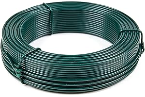 Flandria Fil de Tension Métal plastifié Vert Ø2,7mm rouleau 50m Fil métal enduit PVC Fil tension clôture, jardin, bricolage