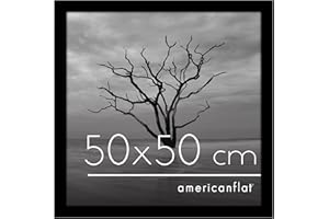 Americanflat Marco de Fotos Negro 50x50 cm - Marco Fotos Madera con Plexiglás y Ganchos para Colgar - Exposición Marco Cuadrado
