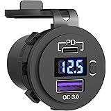Power Delivery 3.0 USB C Steckdose 12V für iPhone 12/12 Mini/12 Pro, 30W PD & QC 3.0 USB Einbau Buchse Wasserdicht KFZ Ladege