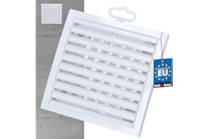 KOTARBAU® Kratka wentylacyjna, 150 x 150 mm, zamykana, kratka wylotowa z tworzywa sztucznego z ochroną przed owadami, kratka wykończeniowa, prostokątna, biała, kratka lamelowa, wywiewowa, wentylacyjna