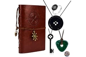HJYZY Coraline - Juego de joyas con diseño de ojo de botón, gafas y collar de piedra clave, anillo de anime, cuaderno de escritura de cuero con calcomanías, 15 piezas, Metal