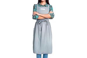 SPDYCESS Tabliers Femme Style Japonais X Forme Double Poches Coton Cuisine Tablier Couleur Unie Bavette pour Familial Restaurant Jardin Barbecue Café Dessin Lavables en Machine