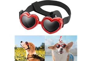MOYUBATH Small Dog Sunglasses Pet Goggles UV Protection Heart Shape Puppy Goggles Windproof Waterproof Adjustable Strap Doggie Sun Glasses (Red)