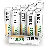 EBL Pack of 12 AA Rechargeable Batteries 2300mAh, Household Ni-MH AA Batteries with Battery Cases
