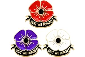 YUEBAOWAN 3 Pcs Poppy Badges and Pins 2025: Enamel Poppy Pin Badge, Lest We Forget Poppy Badge, Remembrance Sunday Red Flower Rhinestone Badges Banquet Poppy Lapel