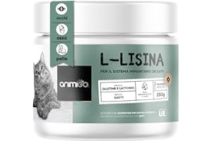 ANIMIGO Lisina Gatto 250g in Polvere, Supporto Immunitario, Ossa, Occhi e Allergie, L Lisina Integratore (Monocloridrato) da aggiungere a Latte, Umido o Crocchette, con Misurino Incluso, Inodore e Insapore