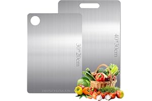 DHINCHANSAIB Planche a Decouper en Titane, 2 Pièces Planche à Découper en Inox, Planche a Decouper des deux côtés, Planches À Découper Plateau De Service Pour Viande, Fruits,Et Légumes(20 * 30cm+30 * 40cm)
