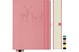 Qefuna Notatnik A5 w linie, Bullet Journal A5 Gruby notatnik, 360 stron,papier w linie o gramaturze 100 g / m2 dla kobiet, mężczyzn, biurowy pamiętnik szkolny, 14,5 x 21 cm -różowy