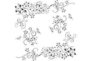 CHINPING 2 pezzi adesivi murali neri set di ornamenti per la decorazione della parete, fiori viticcio farfalle piante adesivi murali vite murales per soggiorno camera da letto anticamera corridoio finestra