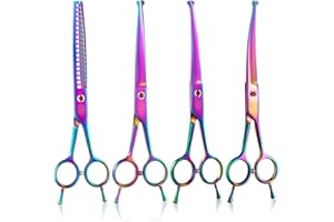 Moontay 7" Dog Grooming Scissors Set, Reversible Trimming Thinning Chunkers, Curved, Straight Cat Pet Grooming Shears with Safety Rounded Tip for Grooming Full Body