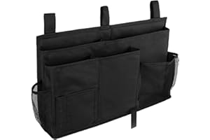 ACCMUZZY 8 Pockets Bedside Organiser,600D Oxford Bedside Shelf,Hanging Bedside Pocket,Velcro Strap Bed Storage Pocket,Bed Pocket Bedside Storage Caddy for Bunk,College,Dorm,Room,Bed Rail,Hospital (Black)
