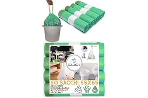 LOLLO STORE 60 Sacchetti Spazzatura 55x65cm Verde, Profumo Limone, 40 litri Antiodore Maniglie Tira e Chiudi, Buste Spazzatura Per Raccolta Differenziata, Sacchetti Pattumiera In Alta Densità In Polietilene