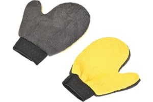 M METERXITY 2 Paquete Limpieza Mitones - Microfibra Guantes Lavado Platos, Ropa y Persianas, Aplicar a Limpieza de Casa (9 x 7.87 Pulgadas, Gris y Amarillo Bajo)
