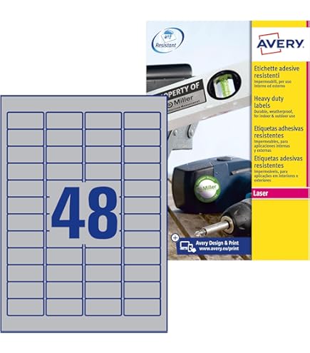 Avery L6009-5 Resistant Labels, Silver (A4 Sheet Of Bhutan