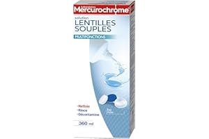 MERCUROCHROME - Solution Lentilles Souples - Nettoyage - Décontamination - Rinçage - Conservation - Humectage - Antidépôt de protéines - Etui inclus - 360 mL