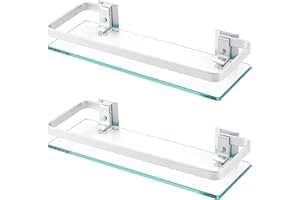 KES Estanteria Baño Alumimio Baldas Pared 8MM Extra Gruesa Vidrio Templado Estante Baño Cristal Rectangular Plateado 2 Pieza, A4126A-P2