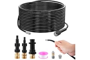 VEHOUKLI Tuyau de nettoyage haute pression de 15 m pour Kärcher K2-K7, Lavor, Bosch & Parkside | Avec 3 adaptateurs, 2 buses et ruban en téflon | Extrêmement puissant et polyvalent | Déboucheur de