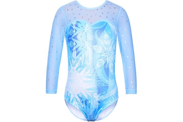 HUAANIUE Justaucorps Fille 3-14 Ans, Maillot Gymnastique Manches Longues & Sans Manches, Tissu Mesh Pailleté, Extensible & Respirant, Idéal Ballet Danse Entraînement