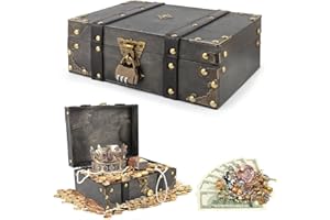 TOSAVGA Vintage Holz Schatztruhe, Aufbewahrung Schatzkiste Holz mit Schloss, Schatzkiste Kinder, Schatztruhe, Schatztruhe Kindergeburtstag, 24 x 16 x 10cm Schatzkiste für Aufbewahrung Dekoration