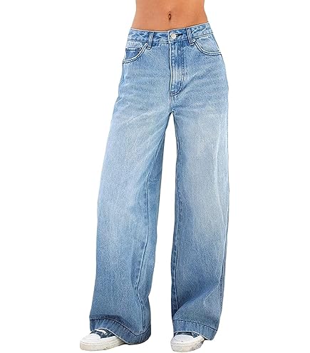 Damen Baggy Jeans - Bequeme Freizeithose Mit Weitem Bein