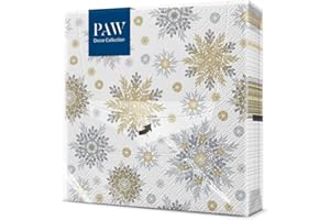 PAW DECOR COLLECTION PAW - Napkins 3-Ply (33 x 33 cm) I 20 Pieces I Paper Napkins Colorful for The Christmas Table I Napkins - Christmas, Winter, Stars, Snow I Snowflakes Silver