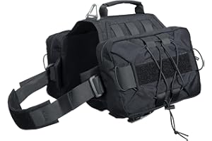 EXCELLENT ELITE SPANKER Dog Pack Hound Dog Saddle Bag Backpack for Travel Camping Hiking Medium & Large Dog with 2 Capacious Side Pockets(Black-L)