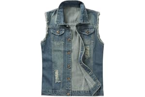 YOUTHUP Gilet per Uomo Vintage Strappato Gilet di Jeans da Uomo Fresco Senza Maniche Giacca Jeans Capispalla