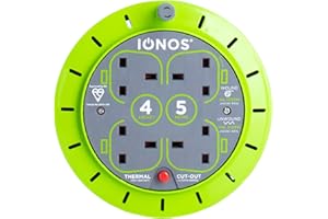 STATUS IONOS 4 Socket Cable Reel, 5m, Green, 13 Amp, Thermal Cut Out, Heavy Duty, Outdoor Extension Lead, Ideal for DIY, Workshop, Garden, Home Use (ION5M13AACR6)
