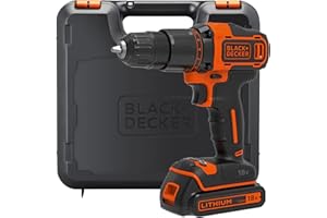 BLACK+DECKER 18V Hammer Drill with Battery, Charger, and Kitbox, BCD700S1K-GB