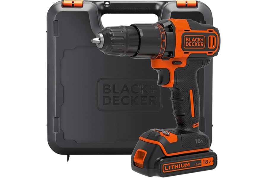 BLACK+DECKER 18V Hammer Drill with Battery, Charger, and Kitbox, BCD700S1K-GB