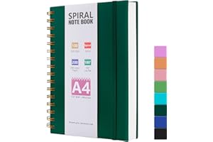 HIJYOO A4 Notebook, 200 Pages Notebook Journal for Women Men, Wirebound Spiral Notebooks with 100GSM Lined Paper, PVC Waterproof Cover Note Book Notepad for Work Office School Supplies, DarkGreen