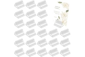 BLMHTWO 24 Pcs Card Stands Acrylic Card Stands Table Sign Holder Stand Card Display Place Cards Holders Table Menu Holders Small Clear Plastic Display Stands for Wedding Photos Memos Pictures Display