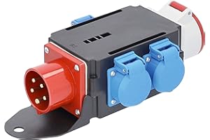 as - Schwabe MIXO Starkstromverteiler – CEE-Stecker 400V/16A/5-polig, ca. 11 kW - Stromadapter - 3 x Schuko, 1x CEE Steckdose 400 V, 16 A, 5-polig - Stromstation Baustelle - Made Germany – IP44, 60520