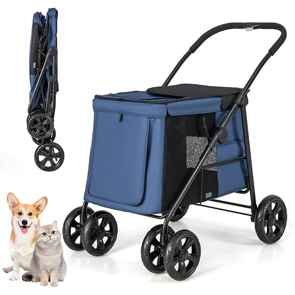 Passeggino Per Cani E Gatti Pieghevole 3 In 1 - Capacità 20 Kg, Misure 50x70x95 Cm, Blu, Con Borsa Trasporto