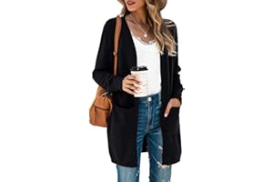 TASAMO Womens Cardigans Open Front with Pockets Side Split Draped Casual Knit Sweaters