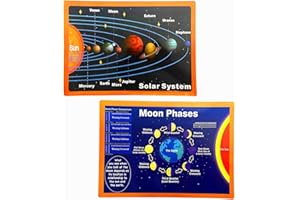 YIYEE Tableaux muraux éducatifs pour enfants sur le système solaire et les phases de la lune, A4, 2 pièces, à l'école primaire et secondaire, fournitures pour enseignants