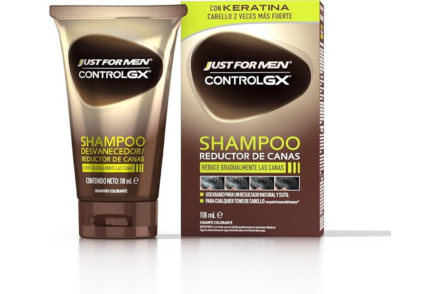 Just For Men Control GX Champú Reductor de Canas para Hombre, Reduce Las Canas Gradualmente en Cada Lavado, Con Aceite De Coc