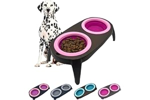 EL ÁTICO PETS Gamelle Chien Surelevee, 2 en 1 Gamelle Anti Eclaboussure Chien et Gamelle Anti Glouton Chat Eau, Support Gamelle Chien Surelevee, Bols Amovibles et Pliables