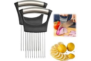 CLRZOL Support à tranches d'oignon en acier inoxydable, nouveau support à oignon pour trancher, coupe-citron, coupe-légumes, hachoir, outil d'aide au tranchage pour pommes de terre, tomates, oignons (2 Pcs)
