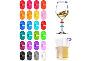 WOOXDYUK Glass Marker, Glass Marker Silicone, 24 Pieces Reusable Mixed Colour Cup Charm Wine Glass Ring for Wine Glass, Champagne Glass, Cocktail Glass, Martini Glass, Drinking Glass