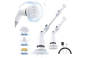 AILGELY Spazzola Rotante Pulizia Casa, spazzola elettrica rotante per pulizia con 4 Testine sostituibili e Impugnatura Regolabile, 4000 mAh, per bagno/cucina/auto/pavimenti in piastrelle