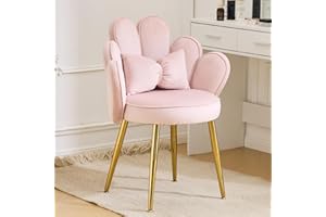 Bonnlo Armchair Accent Chair, Velvet Chair with Golden Legs for Vanity, Modern Petal Side Chair for Bedroom/Living room, Pink