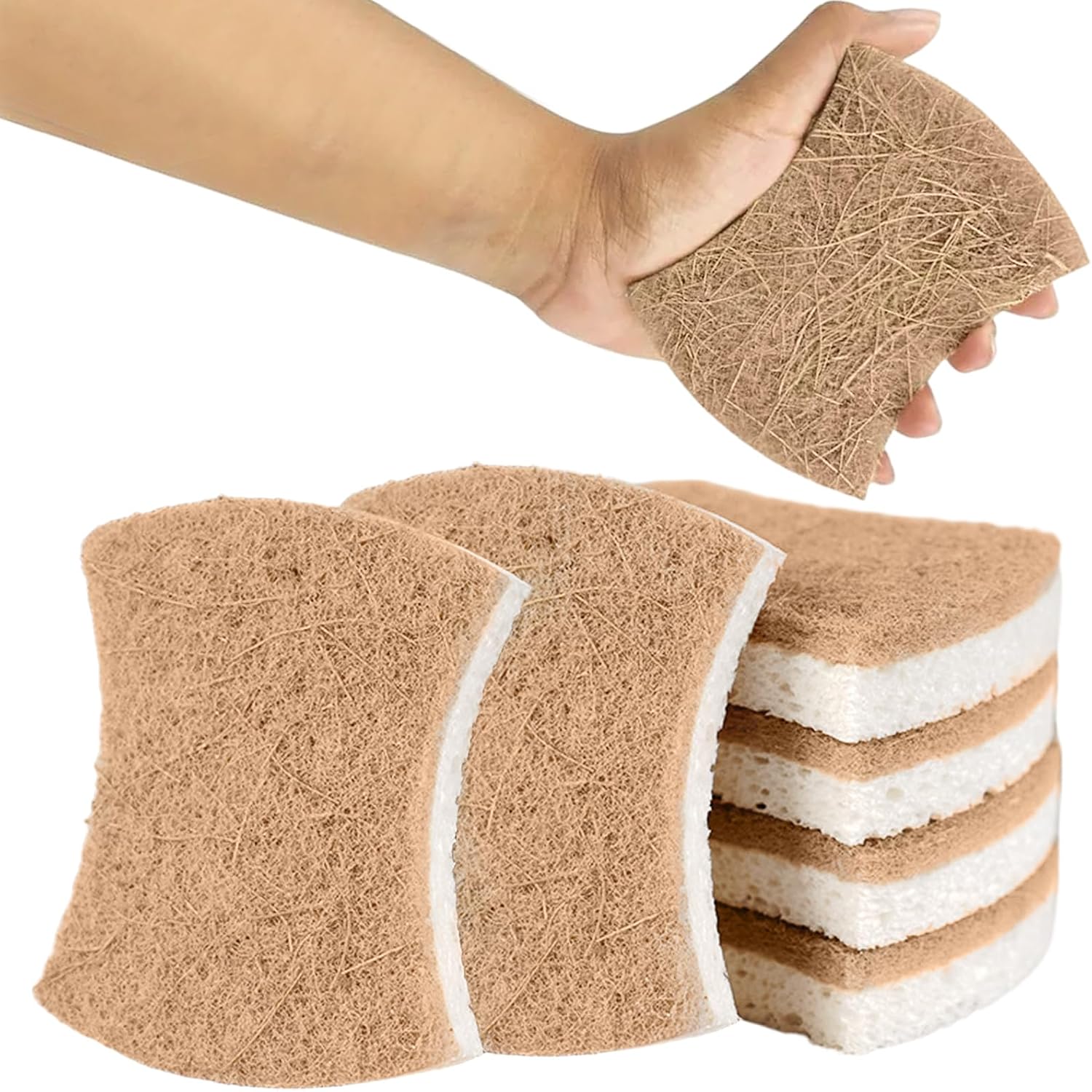 6 piezas esponja de cocina natural, estropajo ecologico, esponja de cocina biodegradable, esponja de cocina orgánica hecha de celulosa y coco, esponja de limpieza natural, esponja de cocina sostenible