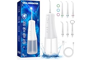 QUNLER Water Dental Flossers for Teeth Cordless: Portable Oral Irrigator 300ML 6 Jet Tips Rechargeable Tooth Flosser Teeth Braces Pick IPX7 Waterproof Irrigation Cleaner for Travel Home Use
