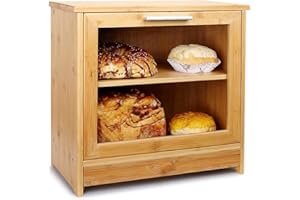 G.a HOMEFAVOR Panera de Bambú de 2 Capas con Capas Ajustable, Contenedor para Pan, 40 x 22 x 38 cm, Recipiente Comida para el Pan con Cajón, Autoensamblable